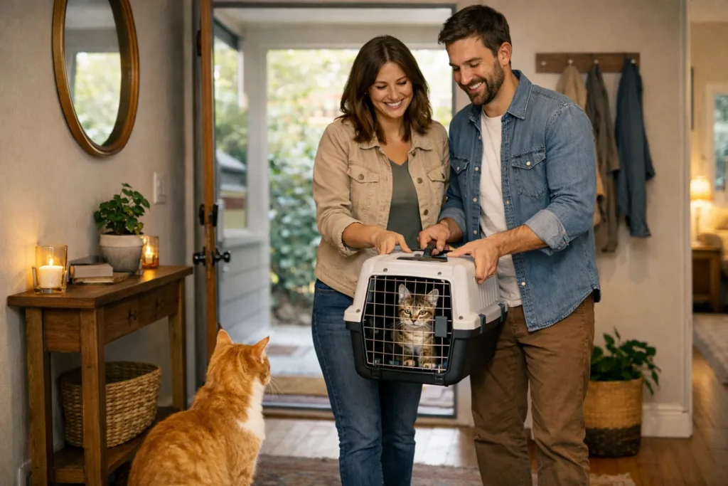 adopter un deuxième chat : un couple revient à la maison avec un nouveau compagnon