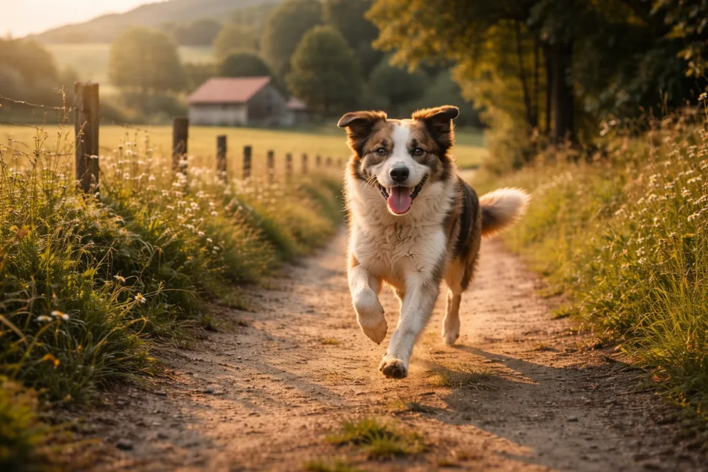 chien qui fugue dans la campagne