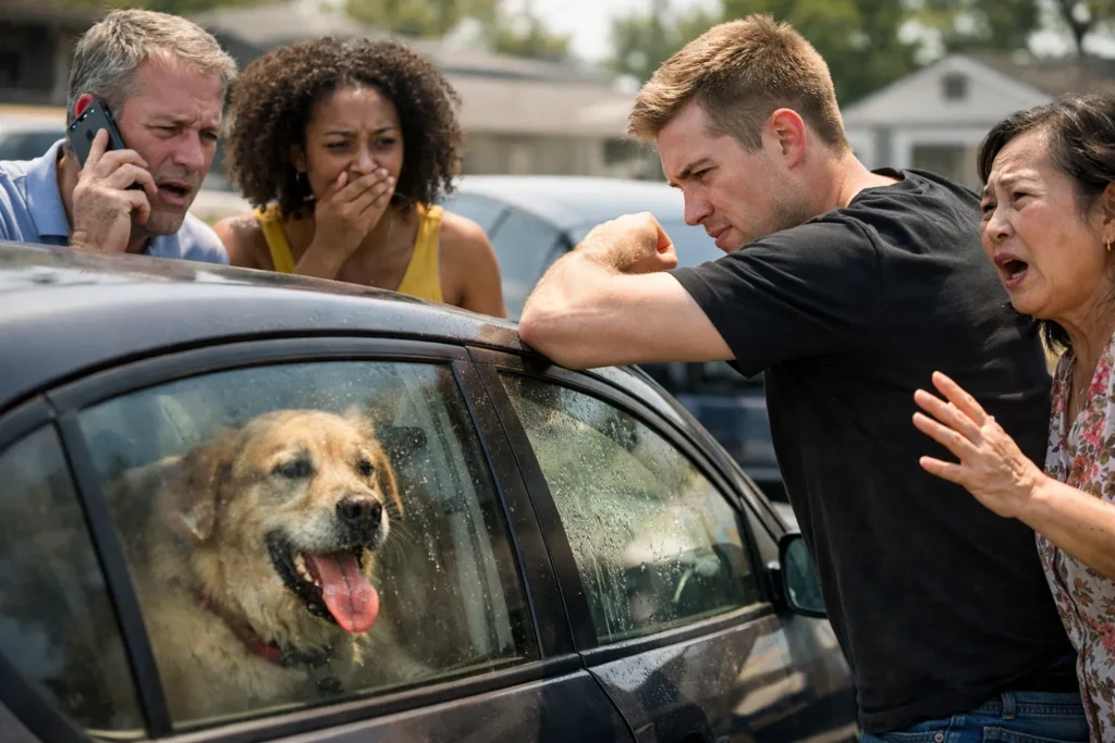 chien enfermé voiture : 4 personnes viennent en aide à un chien enfermé
