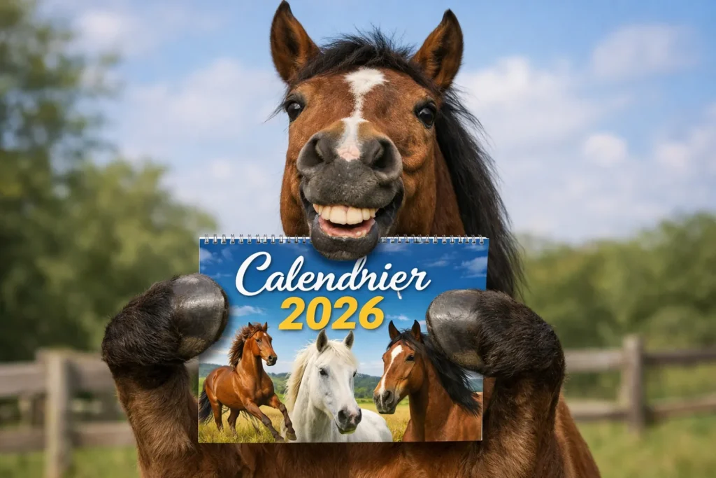 journée du cheval : un calendrier tenu par un cheval