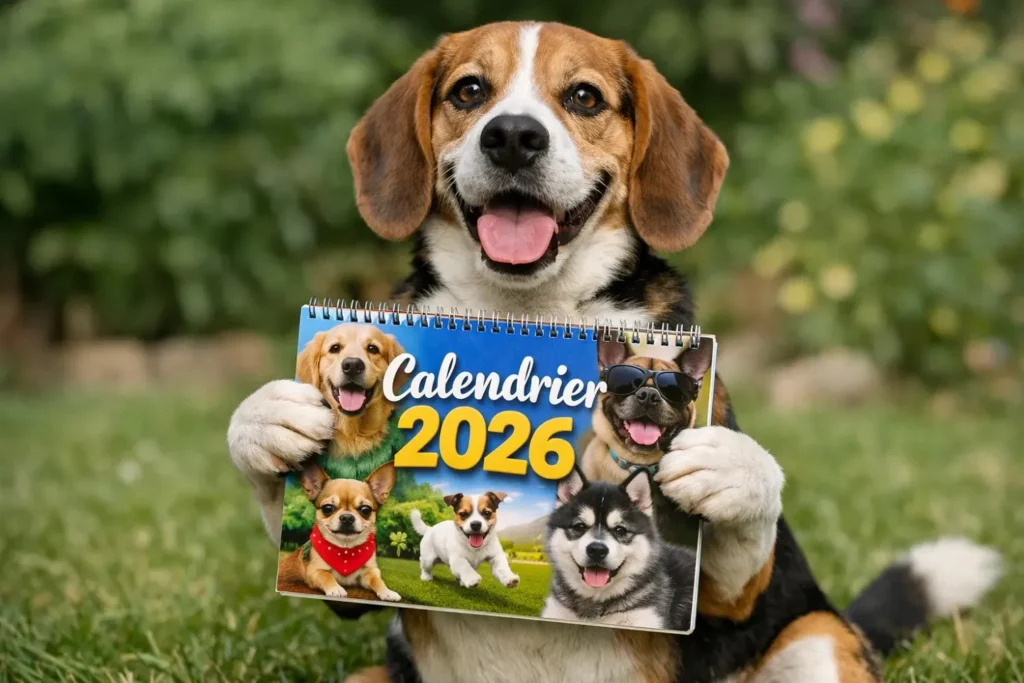 journée du chien - un chien tient un calendrier entre ses pattes