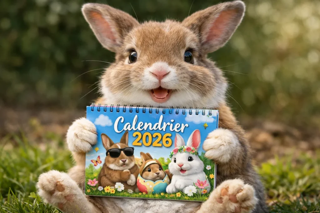 journée du lapin : un lapin tient un calendrier entre ses pattes