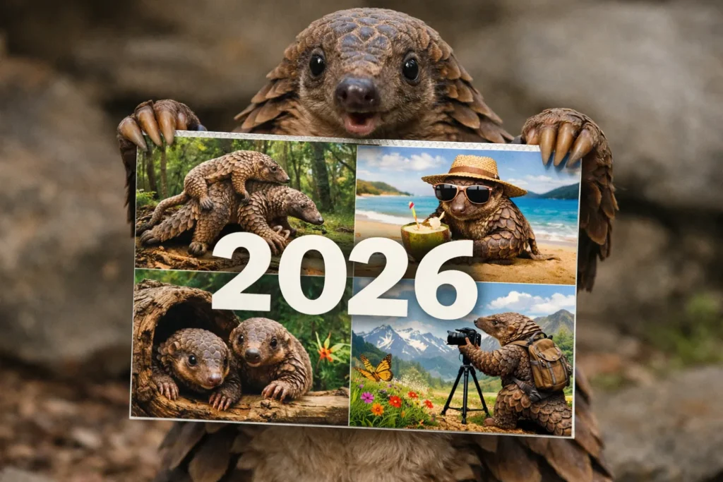 journée mondiale du pangolin : un pangolin tient un calendrier entre ses pattes