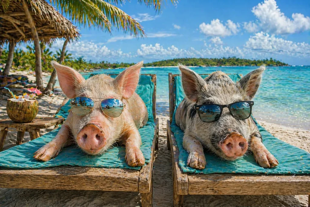 île aux cochons bahamas - pig beach