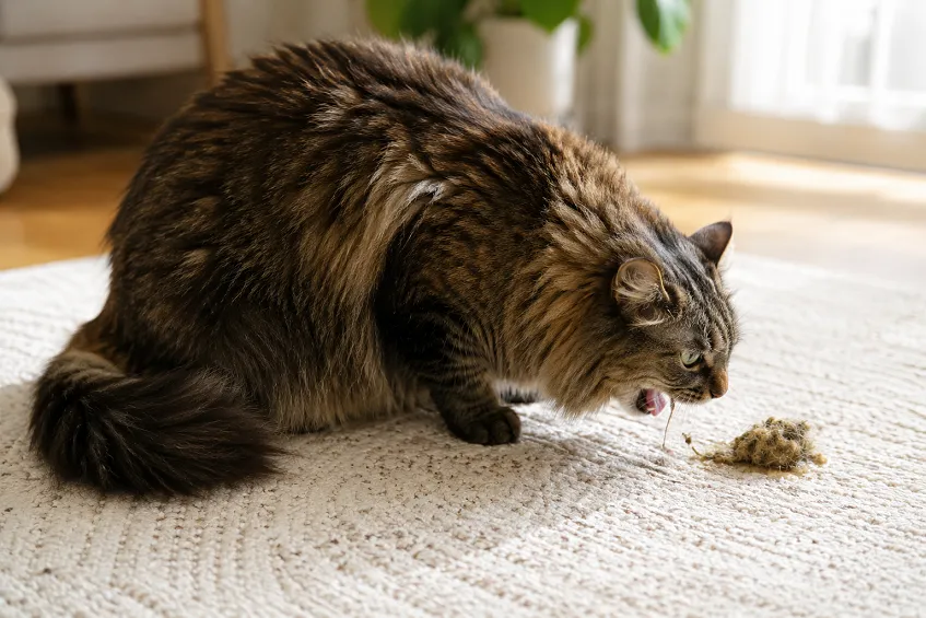Quand les vomissements de poils du chat deviennent anormaux