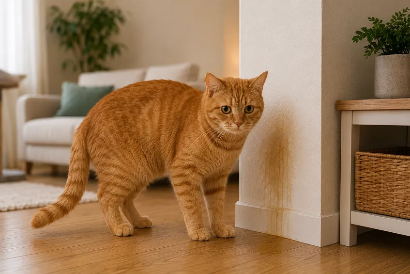 chat fait pipi partout