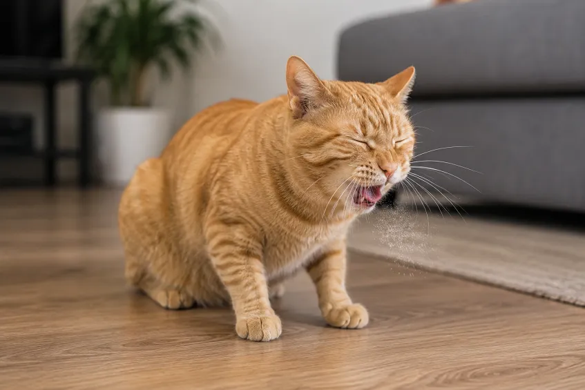 Salon du Cheval Angers 2026 : le guide du professionnel équestre 2 Un chat roux qui tousse dans un salon
