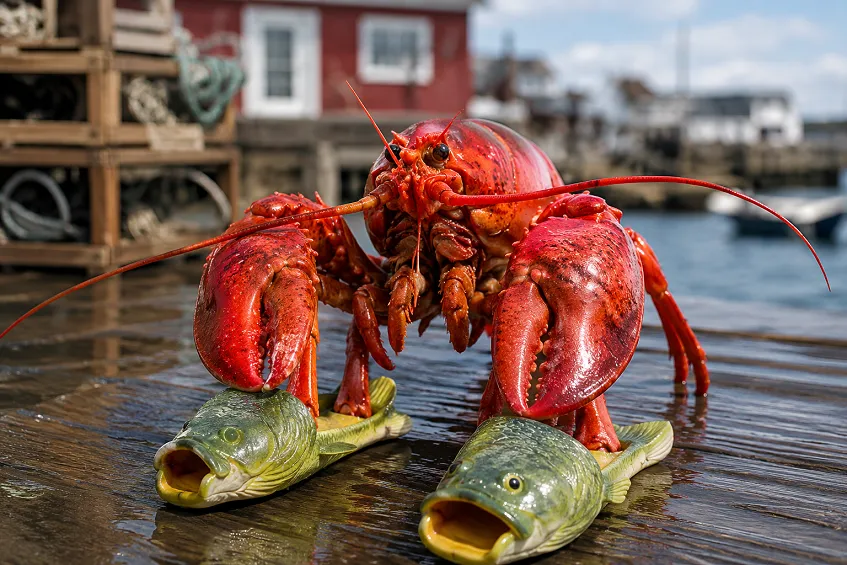 Chausson et claquette poisson : piscine, peluche et poisson lanterne