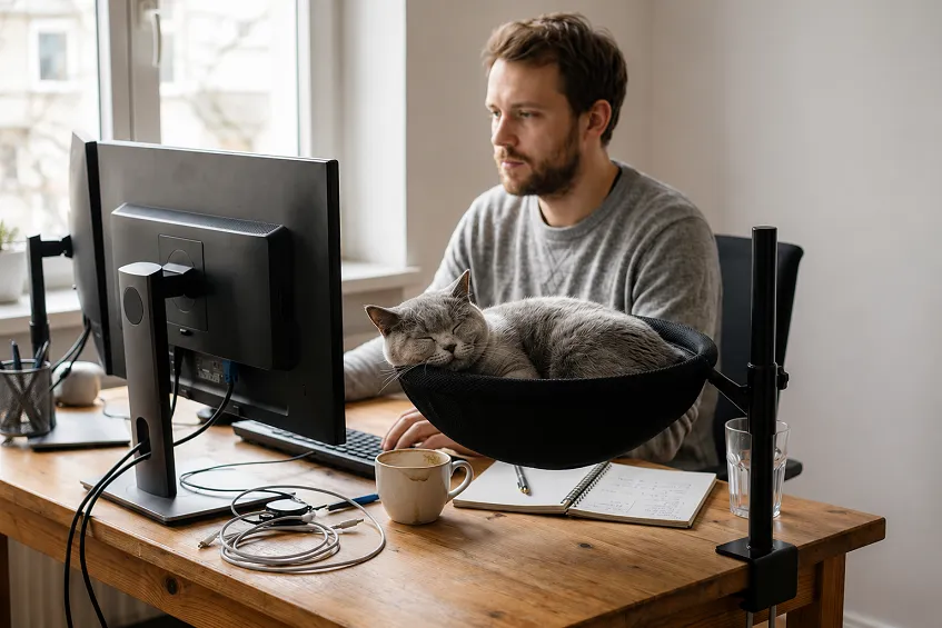 Télétravail avec un chat : le bureau enfin partagé