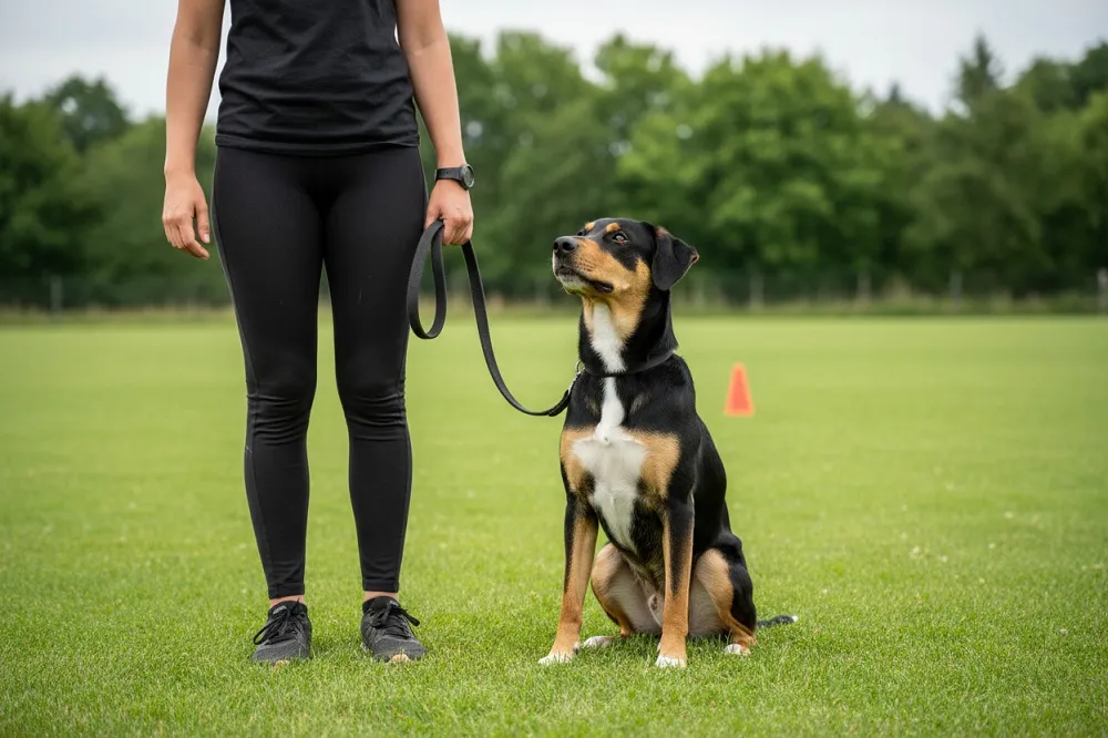 Éducateur canin au travail avec un chien en laisse : l’ACACED chien autorise ce type d’activité.