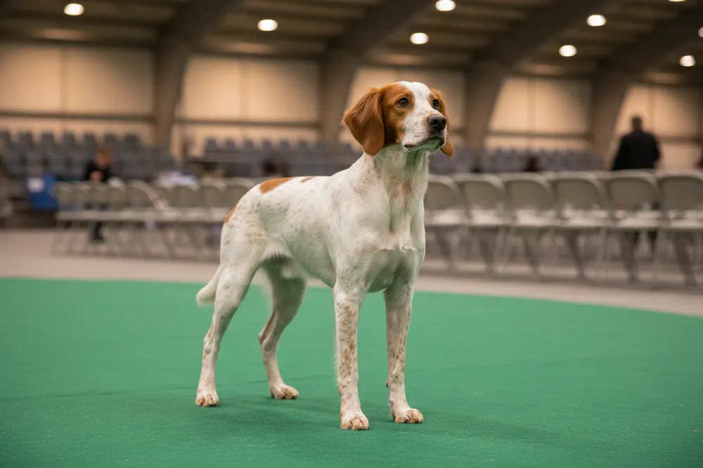 Chien de race sur le ring d'honneur d'une exposition canine à Rouen.