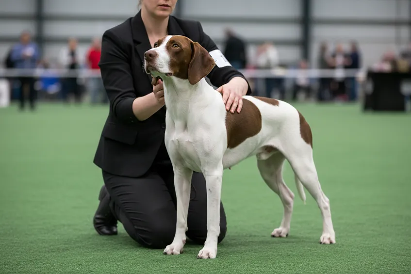 Complicité entre une exposante et son chien avant le passage sur le ring.