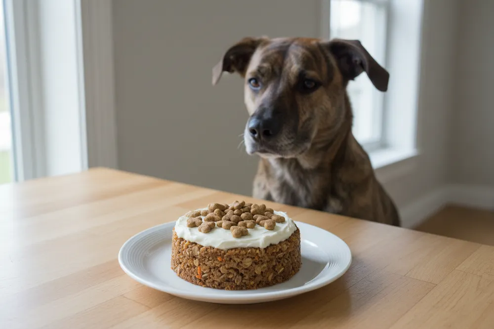 Gâteau pour chien maison à la banane et à la carotte, sans sucre ni glaçage coloré.