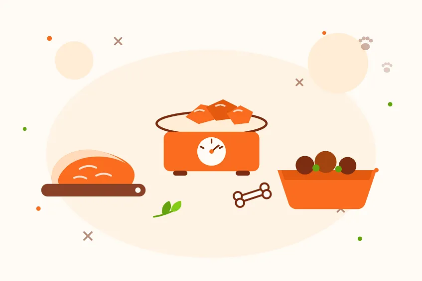 illustration de viande pesée sur une balance pour la ration d'un chien