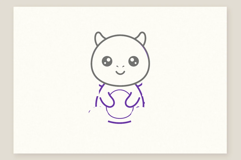 Dessin de bébé dragon kawaii : le corps, le ventre et les petits bras