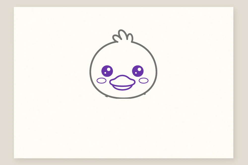 Dessin de caneton kawaii : les grands yeux, les joues et le bec