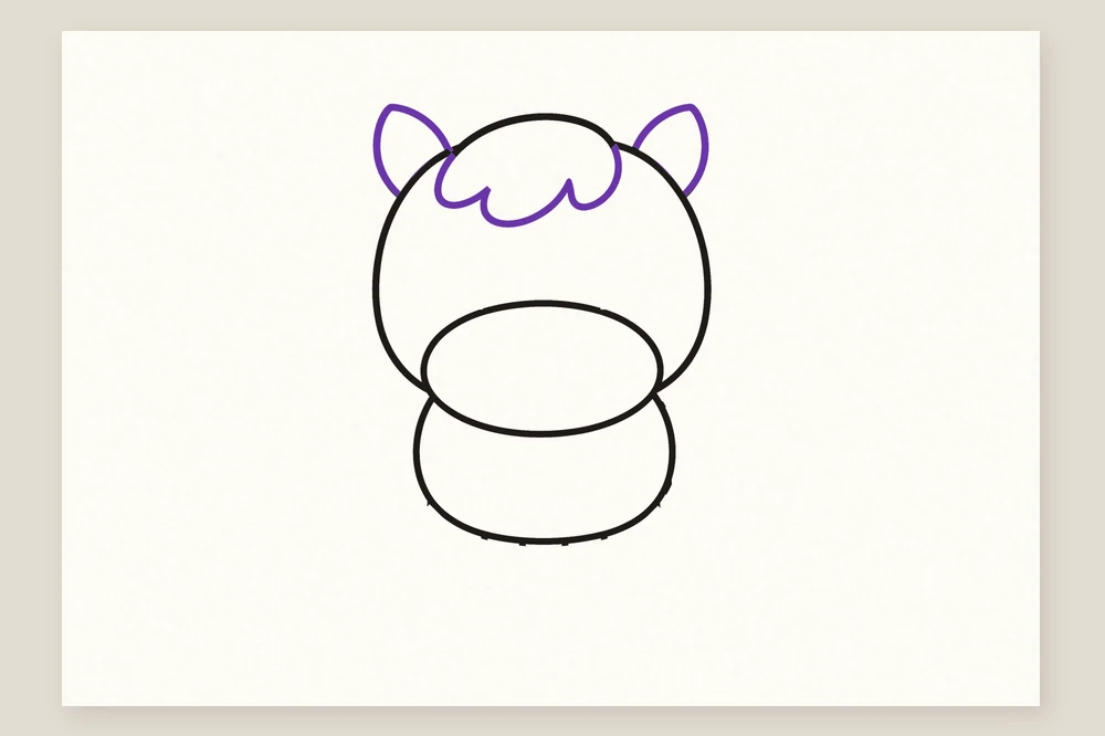 Dessin de poney simple pour enfant : deux oreilles et une mèche sur le front