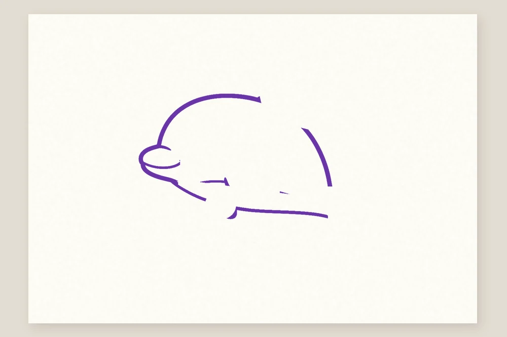 Dessin de dauphin simple pour enfant : un corps rond avec un petit rostre