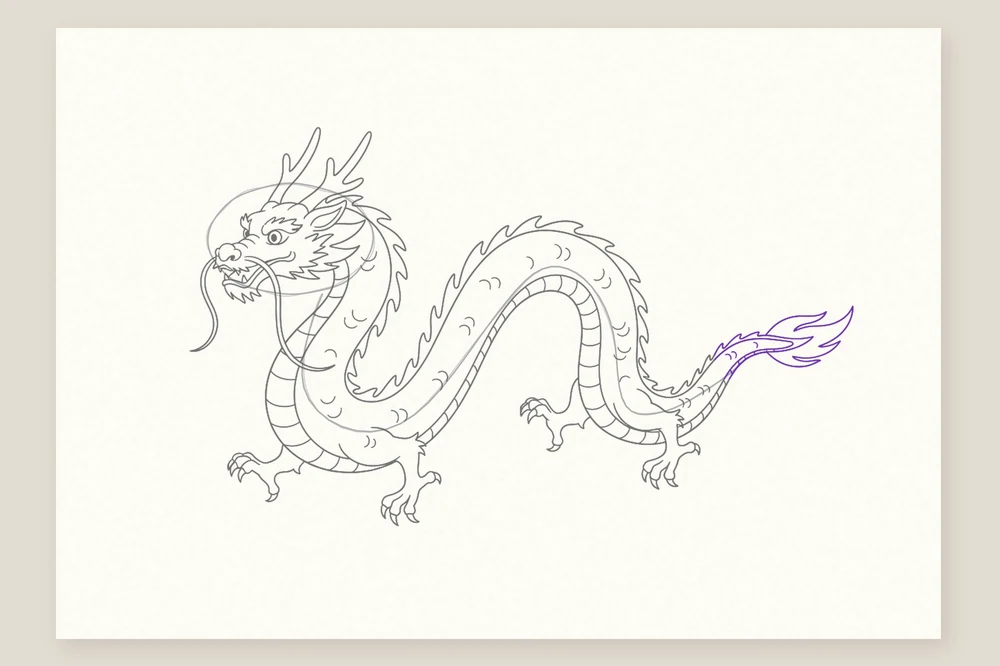 Dragon chinois, étape 5 : la queue en forme de flamme
