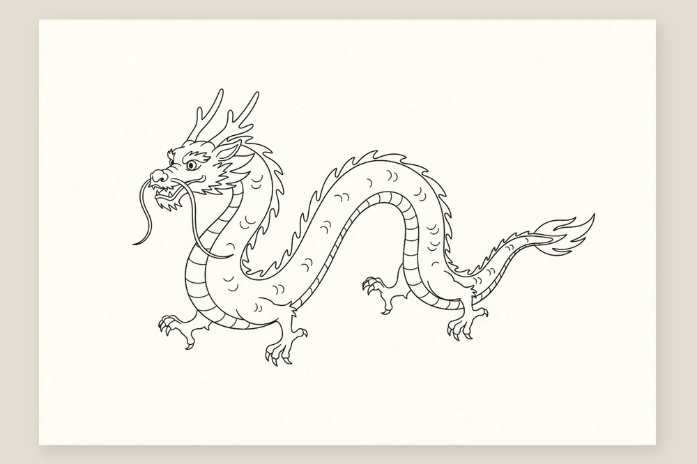 Dragon chinois repassé à l'encre