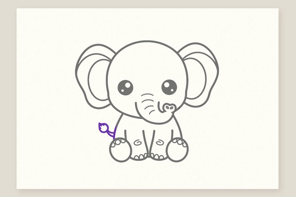 Dessin d'éléphanteau kawaii : la petite queue