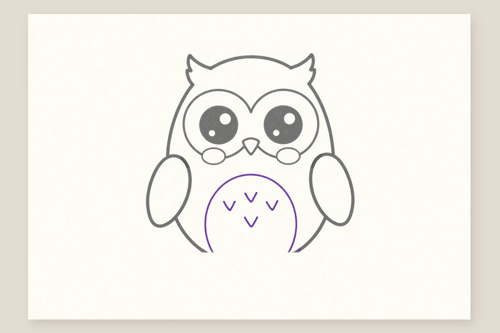 Dessin de hibou kawaii : le ventre rond et ses petits V