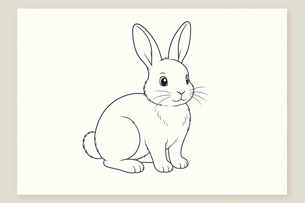 Dessin lapin facile : contour repassé à l'encre, repères gommés