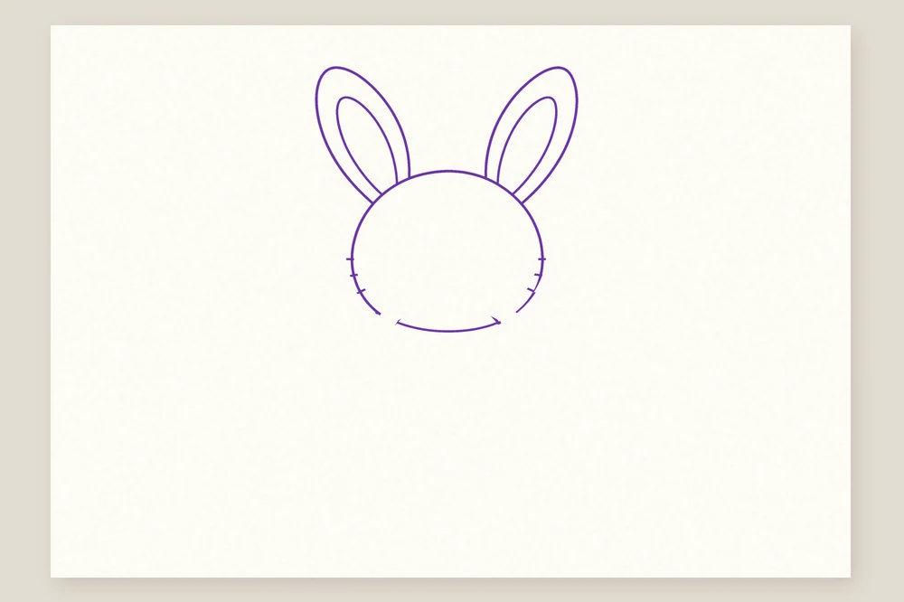 Dessin lapin de Pâques étape 1 : la tête ronde et les deux oreilles