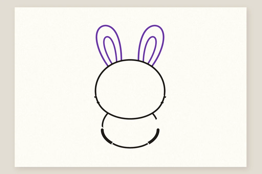 Dessin de lapin simple pour enfant : deux longues oreilles avec un ovale dedans