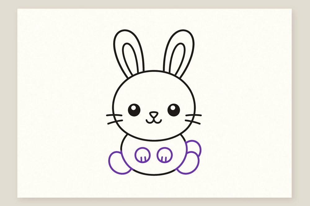 Dessin de lapin simple pour enfant : pattes, pieds et queue en pompon