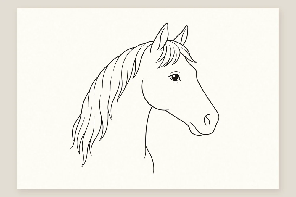 Dessin de tête de cheval de profil terminé à l'encre