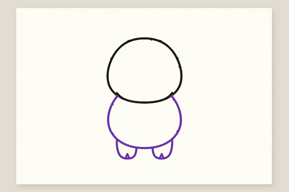 Dessin de vache simple pour enfant : un corps rond et deux petites pattes